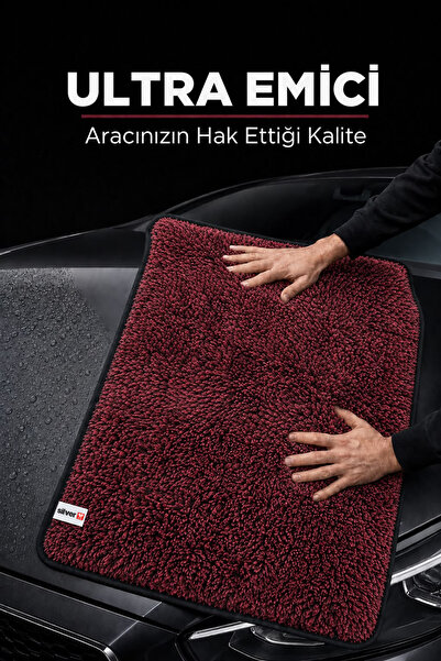 SİLVER HOME 600 GSM Mikrofiber Araç Kurulama Havlusu 50x70 cm Ultra Emici İz Bırakmaz Bordo Siyah Kırçıllı