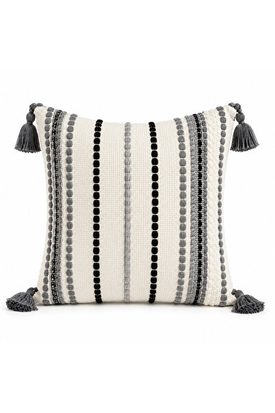 OEM Fata de Perna 45×45 cm, Tesatura Texturata cu Ciucuri, Bumbac si Poliester