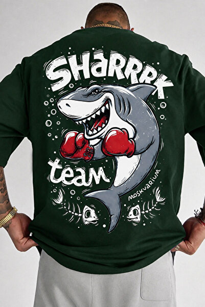 OVER HEAD Men's Sharkk Printed Oversized T-Shirt