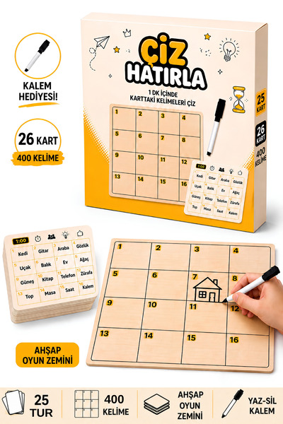 Gargamel Çiz Hatırla Hafıza Oyunu – Zeka ve Dikkat Oyunu – 25 Kart 400 Kelime...