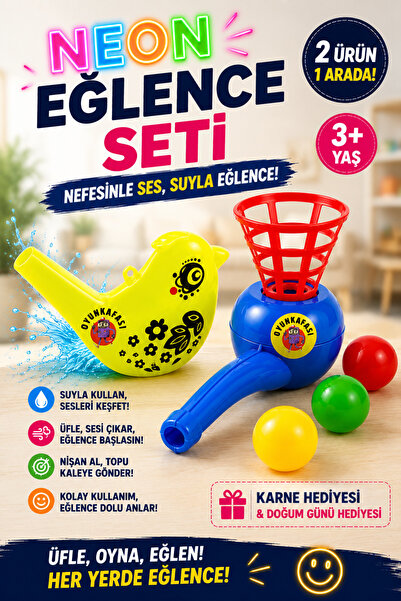 OYUNKAFASI Neon Sulu Kanarya + Üflemeli Top Oyunu 2’li Eğlence Seti – Karne H...