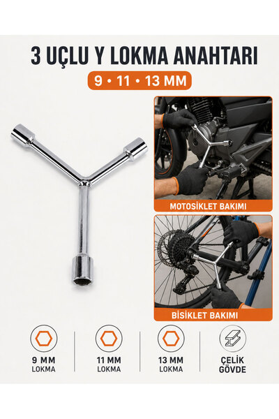 Bigohobi 3 Uçlu Y Lokma Anahtarı 9-11-13 mm – Çelik Motosiklet ve Bisiklet So...