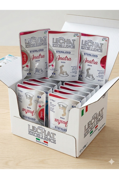Lechat Exc طعام رطب متكامل مخصص للقطط البالغة المعقمة بنكهة البط. (12×100g)