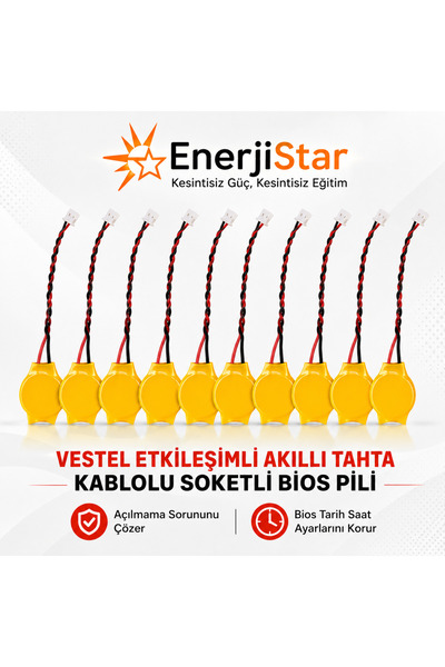 EnerjiStar Vestel Etkileşimli Faz-1 Faz-2 Akıllı Tahta CR2032 Kablolu Soketli Bios Pili 10'lu
