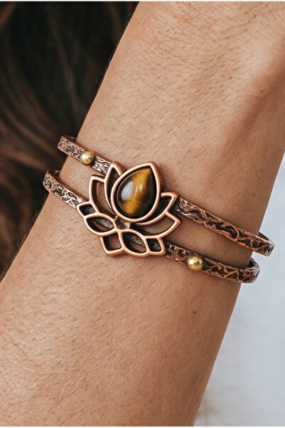 NBS Beautiful Naturel Stones سوار جرأة بحجر عين النمر الطبيعي وزهرة اللوتس ال...