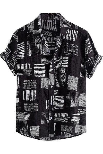 GENERAL Mens Short Sleeve Button Down Shirt Men's Hawaiian Shirt