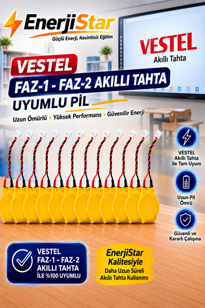 EnerjiStar Vestel Etkileşimli Faz-1 Faz-2 Akıllı Tahta CR2032 Kablolu Soketli Bios Pili 10'lu