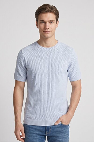 Brave Soul Men Crew Neck Short Sleeve Textured T-Shirt, Light Blue