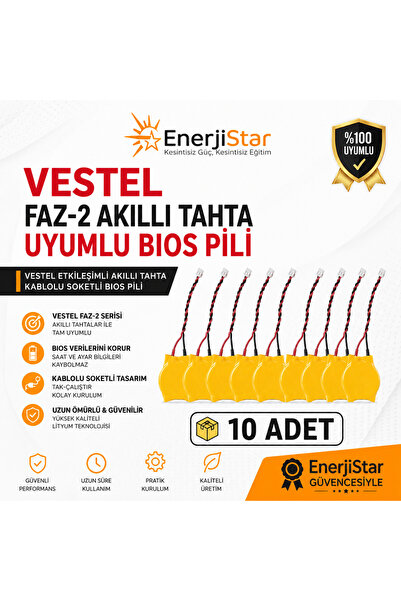 EnerjiStar Vestel Etkileşimli Faz-2 Akıllı Tahta CR2032 Kablolu Soketli Bios Pili 10'lu