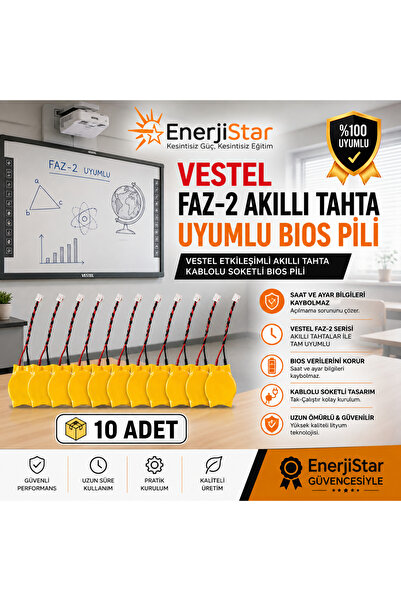 EnerjiStar Vestel Etkileşimli Faz-2 Akıllı Tahta CR2032 Kablolu Soketli Bios Pili 10'lu