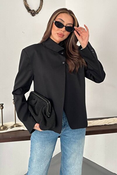 Elbee Fashion Woman Black Double Button Jacket