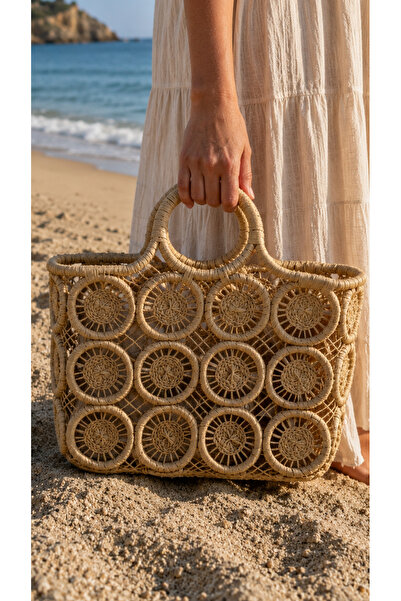 WOMANBAG Handmade Natural Raffia Hand-Knitted Straw Bag 38X28X22Cm) Large Size
