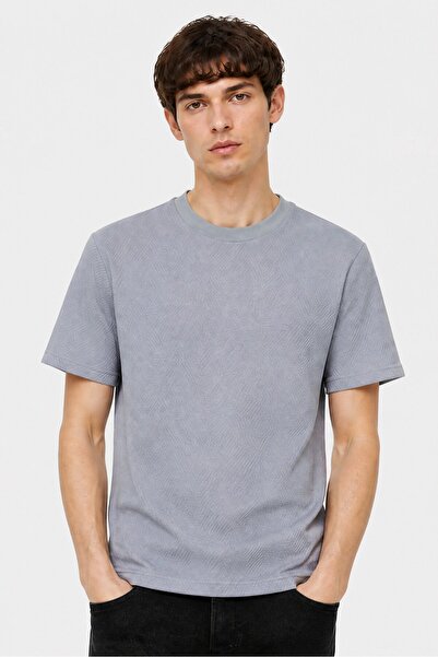 Brave Soul Men Crew Neck Short Sleeve Chevron Pattern T-Shirt, Light Slate Blue