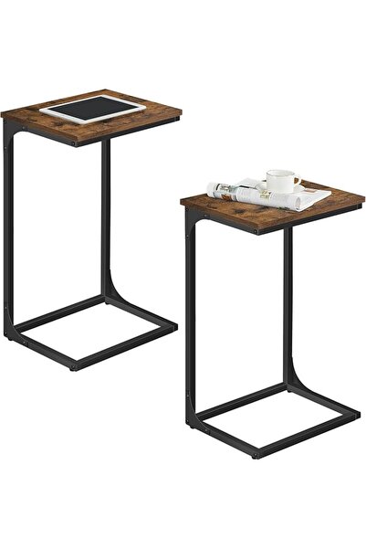 GENERAL Vasagle End Table, Metal and Particleboard, C-Shaped, Glides under Fu...