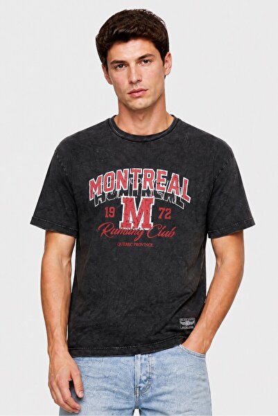 Brave Soul Men Crew Neck Short Sleeve Graphic Print T-Shirt, Washed Black