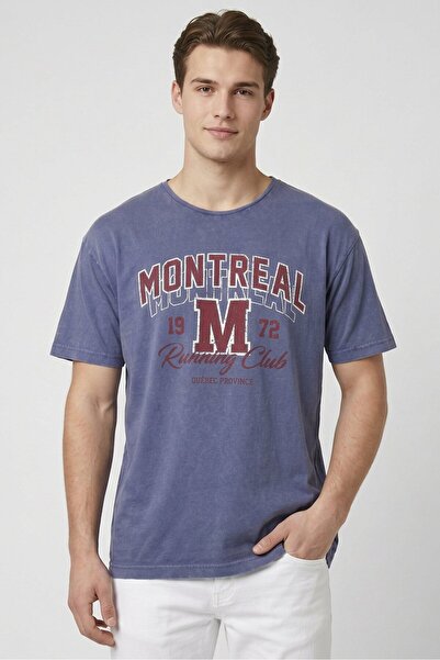 Brave Soul Men Crew Neck Short Sleeve Graphic Print T-Shirt, Washed Blue
