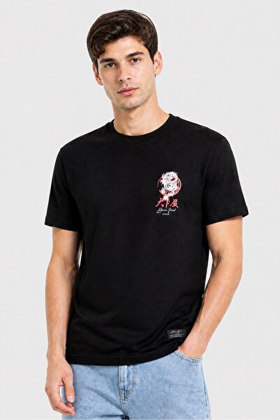 Brave Soul Men Crew Neck Short Sleeve Graphic Print T-Shirt, Black