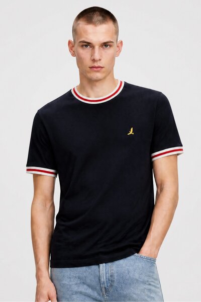 Brave Soul Men Crew Neck Short Sleeve Embroidered Logo T-Shirt, Navy