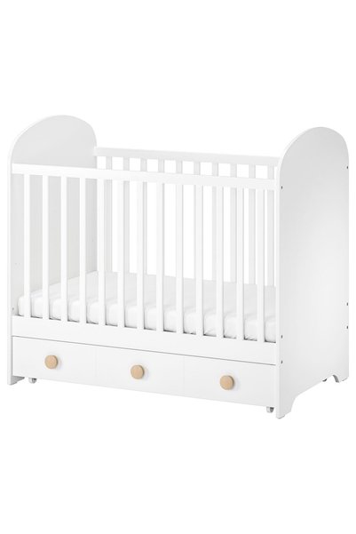 IKEA Modern Beyaz Bebek Karyolası 60x120 cm Ahşap Sağlam Bebek Odası Mobilyas...