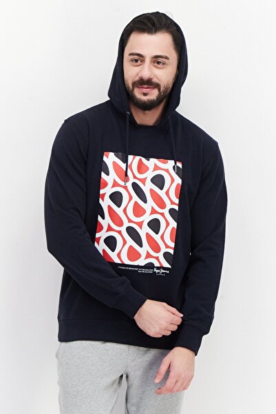 Pepe Jeans Men Hooded Neck Graphic Print Long Sleeves Sweatshirt, Navy Combo