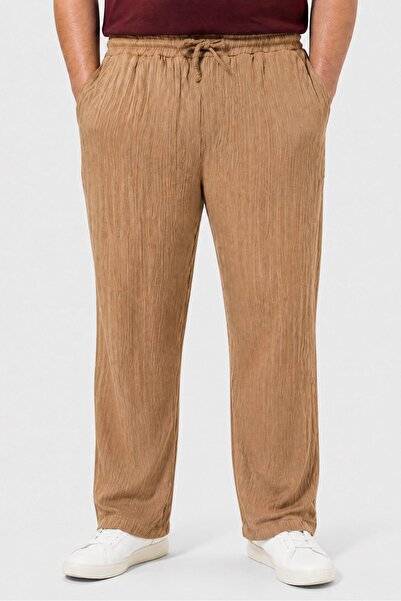 Brave Soul Men Regular Fit Textured Straight Leg Pants, Tan