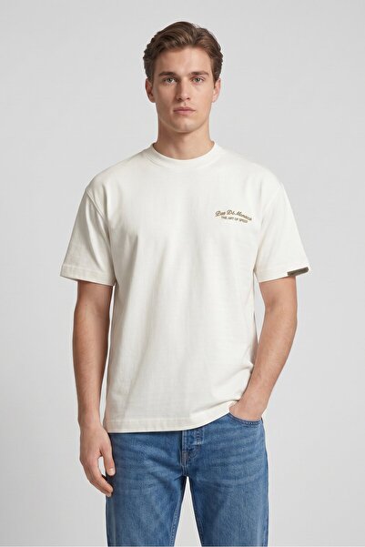 Pas De Monaco Men Crew Neck Short Sleeve Brand Logo T-Shirt, Off White