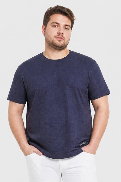 Brave Soul Men Crew Neck Short Sleeve Textured T-Shirt, Navy