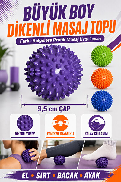 Hane Dostu Büyük Boy 9,5 cm Dikenli Masaj Topu Vücut Ayak Sırt Bacak Masaj Eg...