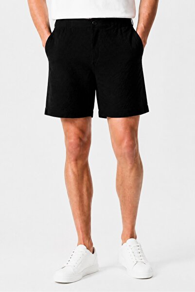 Brave Soul Men Textured Basic Shorts, Black