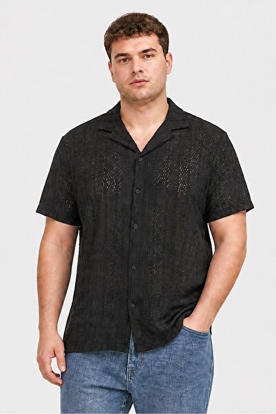 Brave Soul Men Regular Fit Textured Short Sleeve Casual Shirt, Black