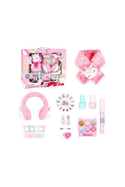 Bloomie Kış Temalı Peluş Kulaklıklı ve Atkılı Unicorn Makyaj Güzellik Seti ve...