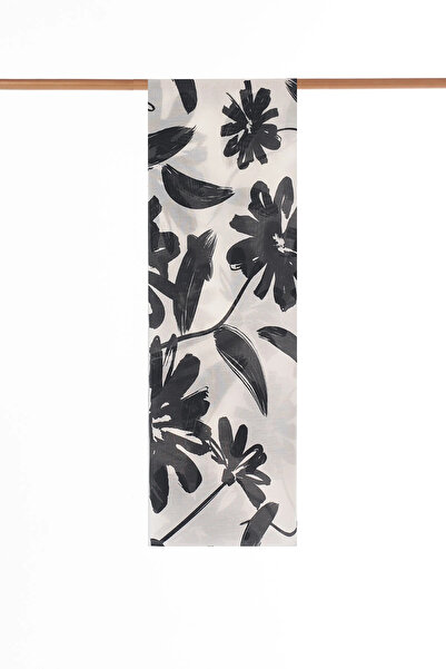 Kayra Floral Pattern Silk Shawl Black-Cream