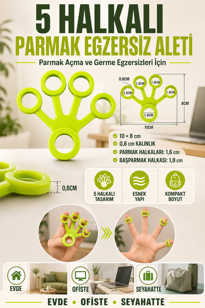 Hane Dostu 5 Halkalı Parmak Egzersiz Aleti Esnek El Parmak Açma Germe ve Çalı...
