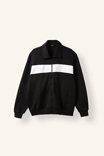 DeFacto Boxy Fit Polo Yaka Fermuarlı Şeritli Sweatshirt Hırka I0631AX26AU