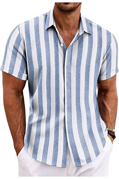GENERAL Kovanidi Men's Linen Shirts Casual Short Sleeve Button down Shirts Be...