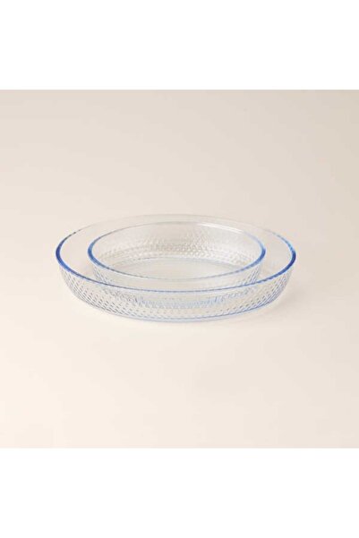 Evidea Kitchen Junto 2'li Petek Desenli Oval Fırın Kabı Seti - Şeffaf