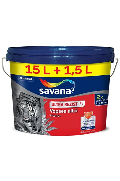 Savana Vopsea ultra-lavabila interior Ultra Rezist, alb, 15 l + 1.5 l