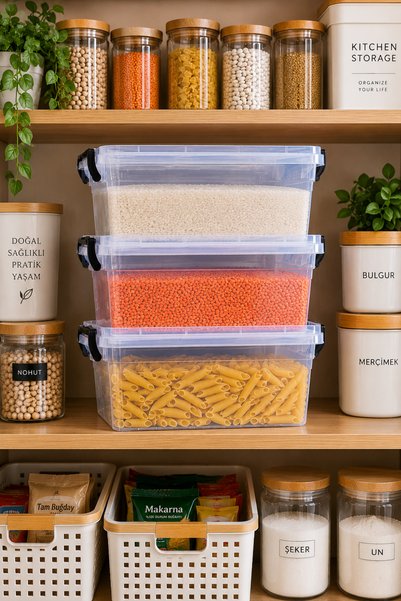 Kitchen Line Modula 8L 3-Piece 8 Liter Transparent Food and Storage Container Set with Locking Lids – Stackable Dry Food Container