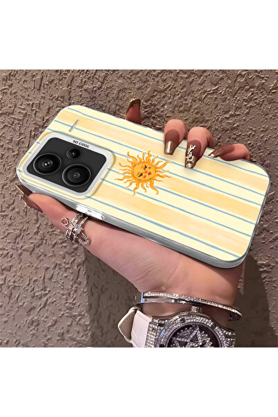 SLIMFELT Redmi Note 13 Pro Plus+ 5G Uyumlu Çizgili Retro Güneş Desenli Siliko...