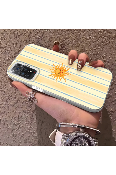 SLIMFELT Redmi Note 11 Pro 4G/5G Uyumlu Çizgili Retro Güneş Desenli Silikon K...