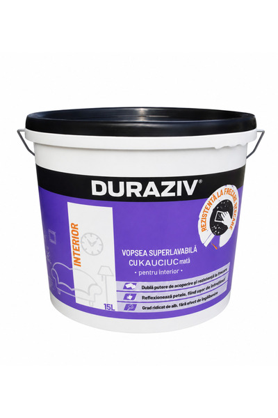 DURAZIV VOPSEA SUPERLAVABILA ALBA cu Kauciuc, 2,5L