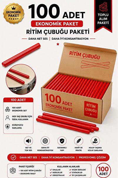 Midex Orf-BT-25RD-50X Kırmızı Ritim Çubuğu Paketi 25 cm Karbon Fiber Örf Alet...