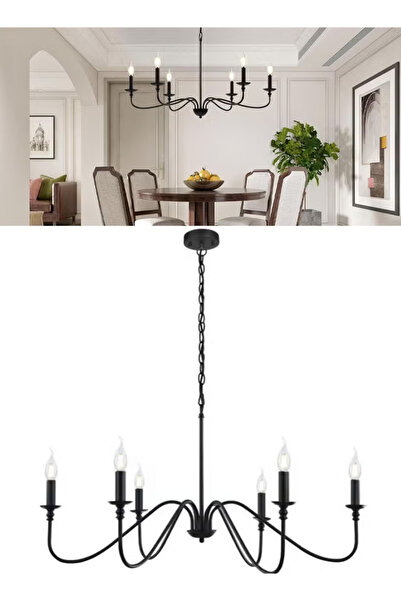 GGEROU Black Farmhouse-Style Dining Room Chandelier|6-Light Vintage Chandelie...