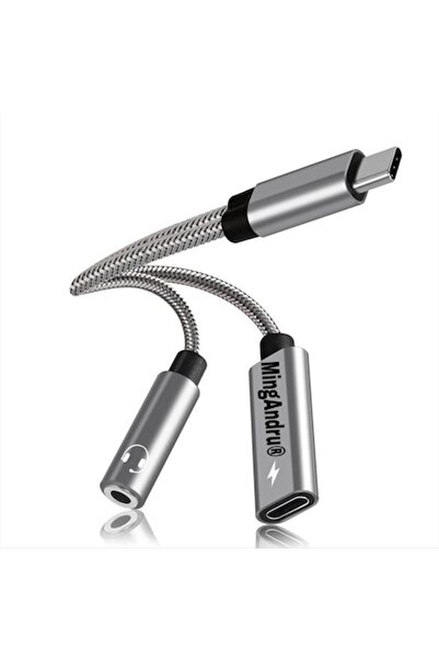 OEM MingAndru® 2-in-1 Dual Adapter Type C for headphones or car auxiliary dev...