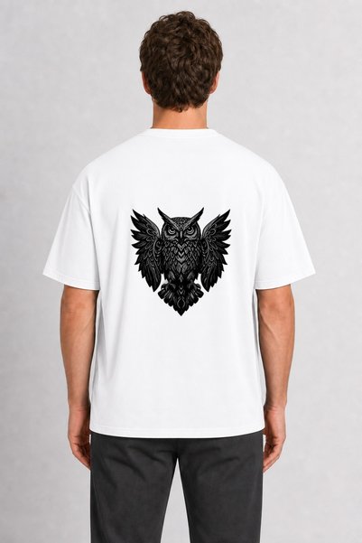 WAKHA Men's Gothic Decorated Owl Back Print - White