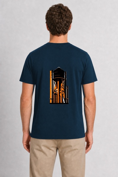 WAKHA Men's Modern City Skyline Printed Design - Back Print - Navy Blue