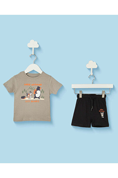REDTAG Infant Boys Light Grey Forest Adventure Short Pyjama Set