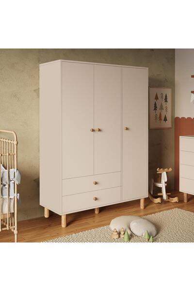 Bimossa KG3030 Bunny Kumtaşı 120 cm, 3 Kapaklı Gardırop, 2 Çekmeceli Yüksek A...