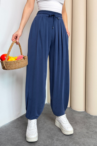 noov Women's Stirrup Model Comfortable Cut Modal Shalwar 6002 Navy Blue - Pre...
