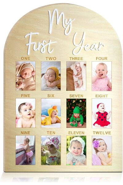 GENERAL Hongbar Wooden My First Year Photo Display Board for Baby 12 Month Ba...